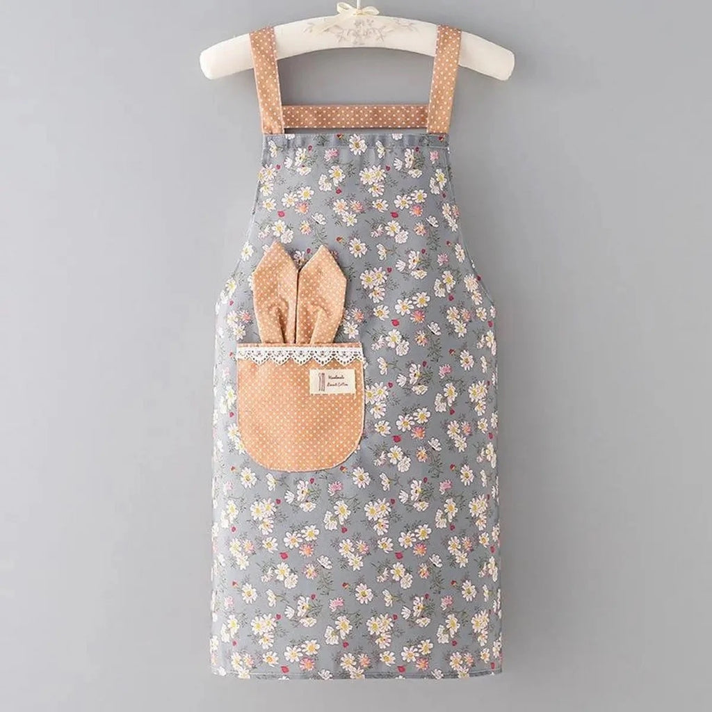 Cute Floral Canvas Bib Aprons with Pockets